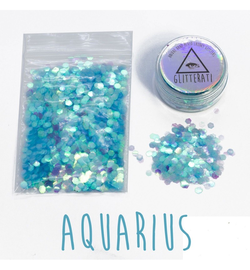 Aquarius - 10g Pot - Chunky Mixed Festival Glitter For Face / Body or Hair