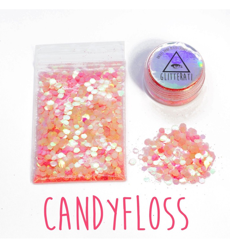 Candyfloss - 10g Pot - Chunky Mixed Festival Glitter For Face / Body or Hair