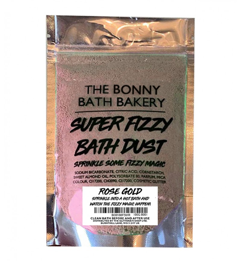 The Bonny Bath Bakery Super Fizzy Bath Dust - Foaming Bath Bomb Dust Vegan Friendly - Colourful Scented Resealable Pouch (Rose Gold)