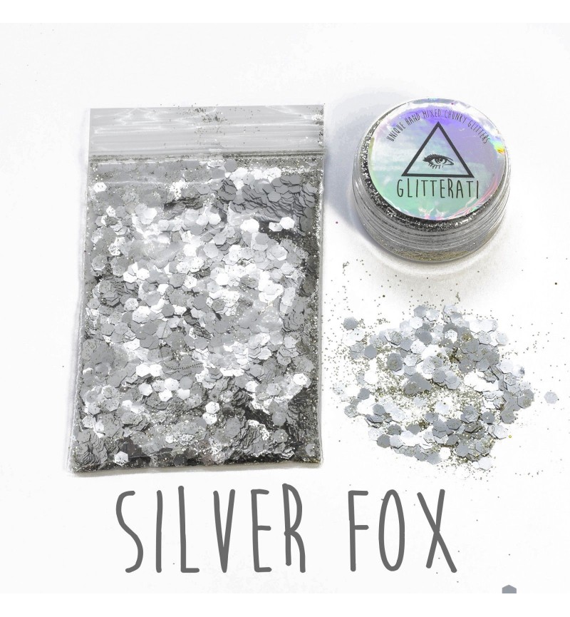 Silver Fox - 10g Pot - Chunky Mixed Festival Glitter For Face / Body or Hair